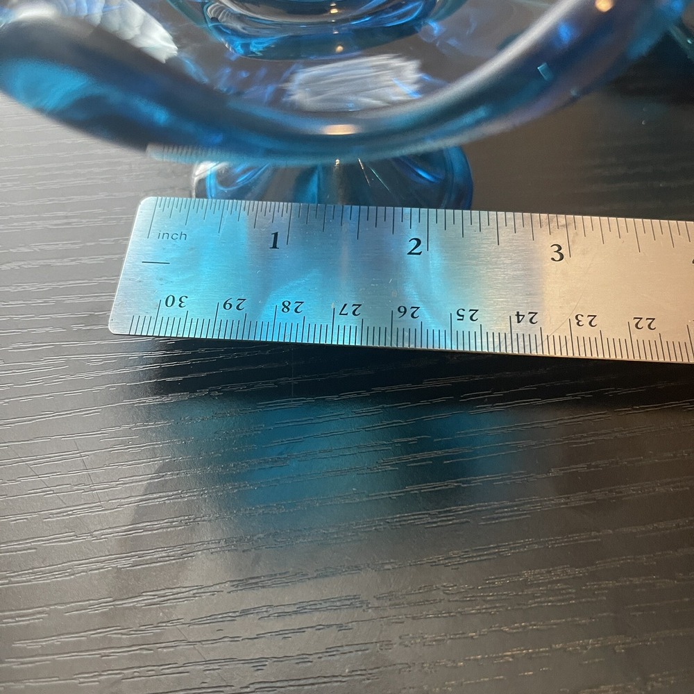 Pair 2x MCM Viking Glass Bluenique 6 Petal Candle Holders Candlestick Holder - Picture 10 of 11